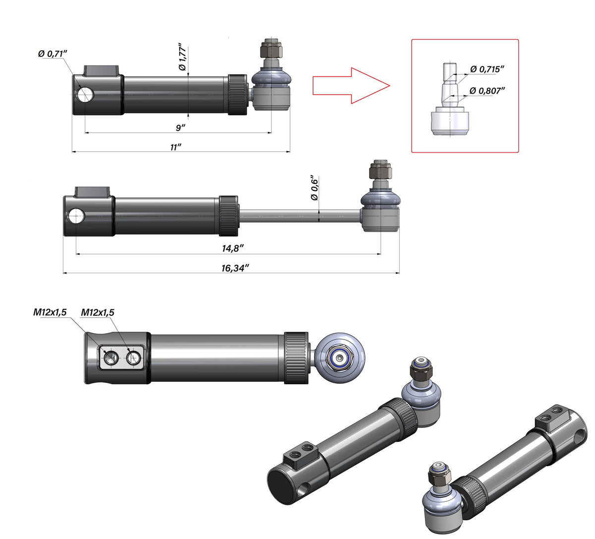 SPH380003 Massey Ferguson stuurcilinder – productafbeelding 5
