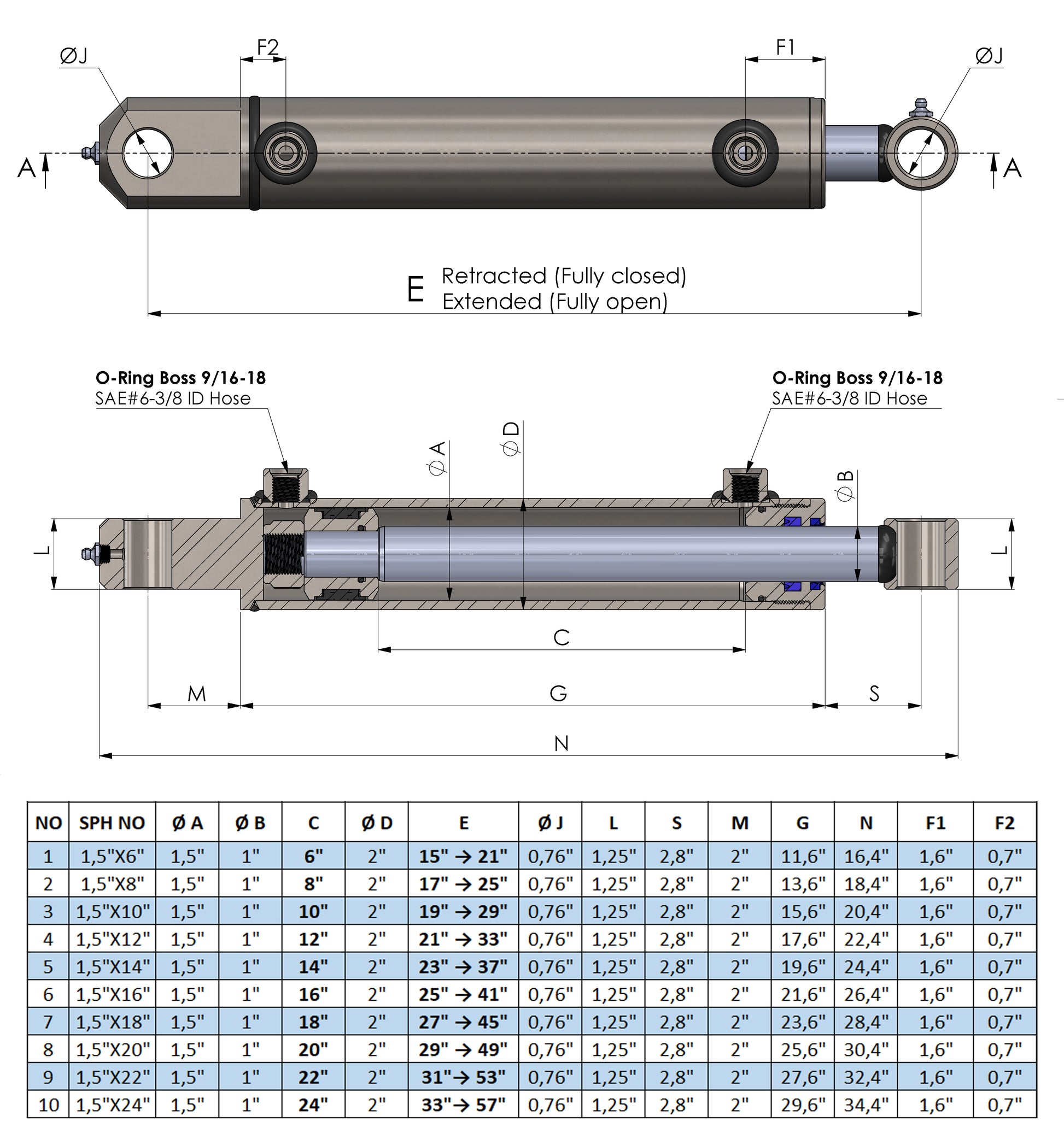 Double Acting Hydraulic Cylinder Tang  (1,5"/1")
