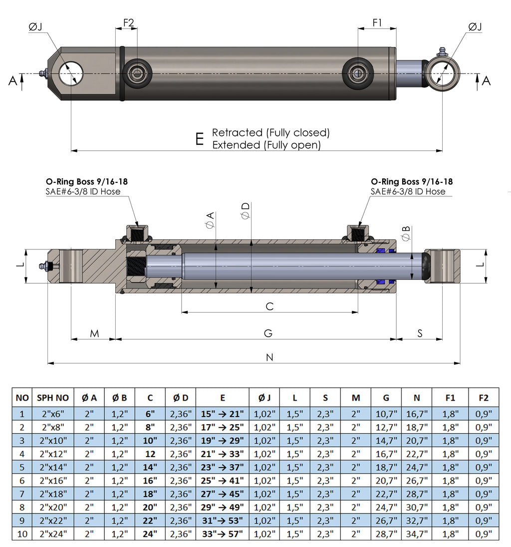 Double Acting Hydraulic Cylinder Tang (2"/1,2")