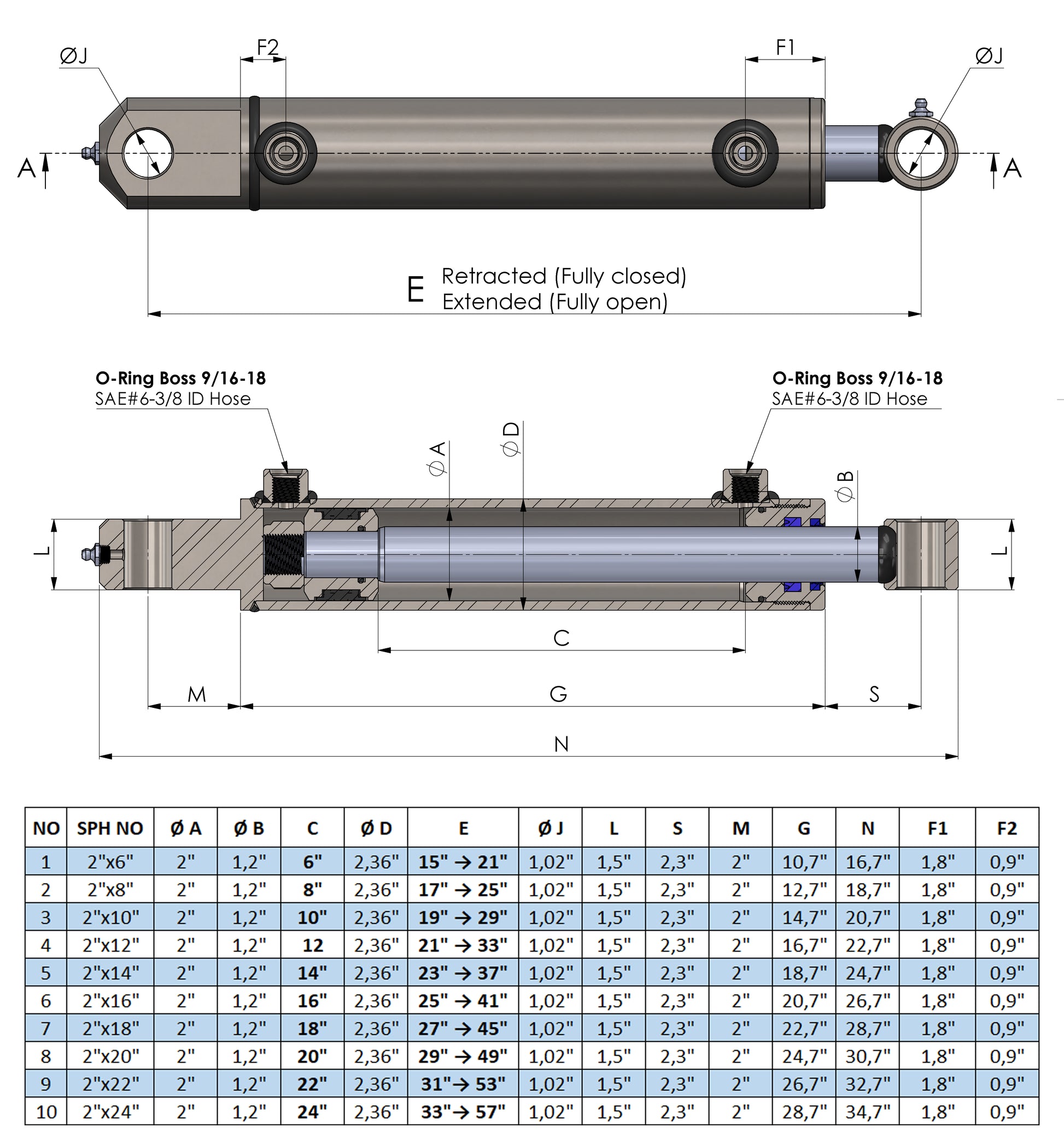Double Acting Hydraulic Cylinder Tang (2"/1,2")
