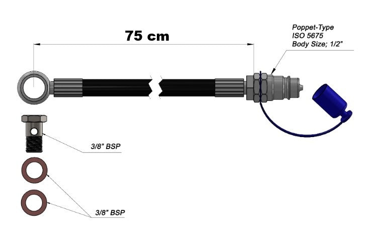 Hydraulinen Ylälinkki Venttiilityyppi Letkusarja (Runkokoko 1/2") 75cm-95cm-105cm-115cm