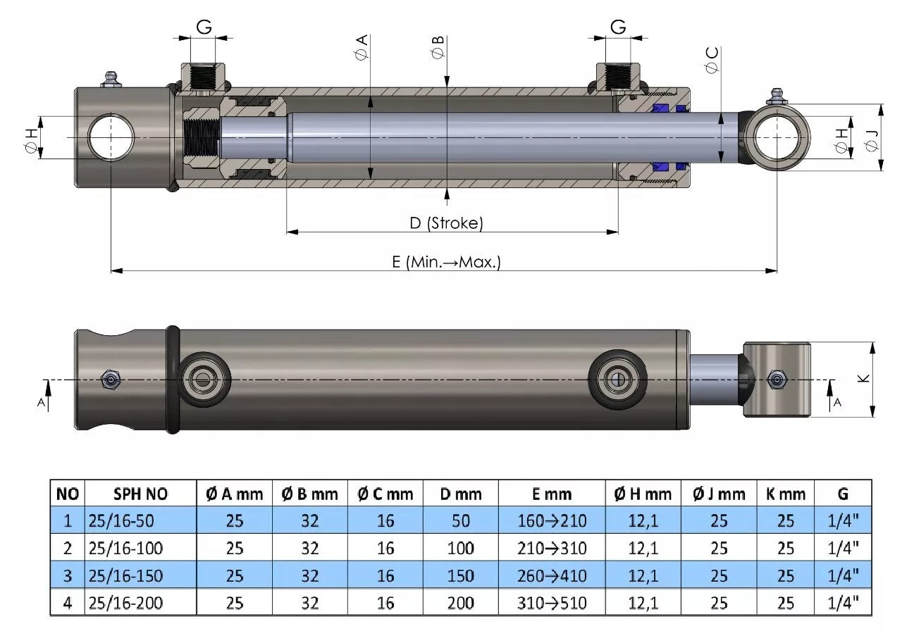 Double Acting Hydraulic Cylinder Hole Type (25/16)
