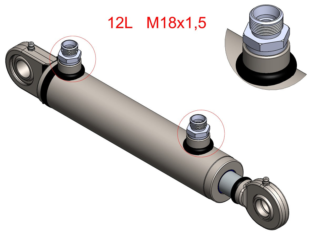 Double Acting Hydraulic Cylinder With Industrial Ball Joints (50/30) + Nipple