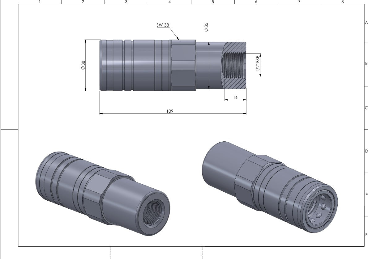 Acoplamento rápido hidráulico fêmea 1/2" NPT – Fiat / New Holland / Case IH – SPH390009