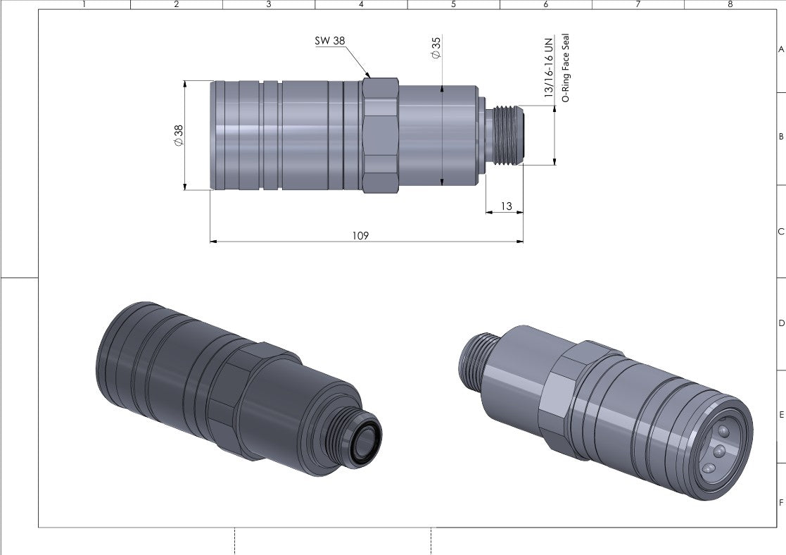Acoplamento rápido hidráulico 1-3/16"-12 ORFS para John Deere RE219421 / SJ11129 - SPH390012