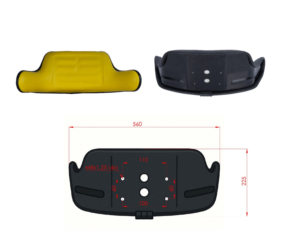 Tractor seat backrest cushion with armrests – product view