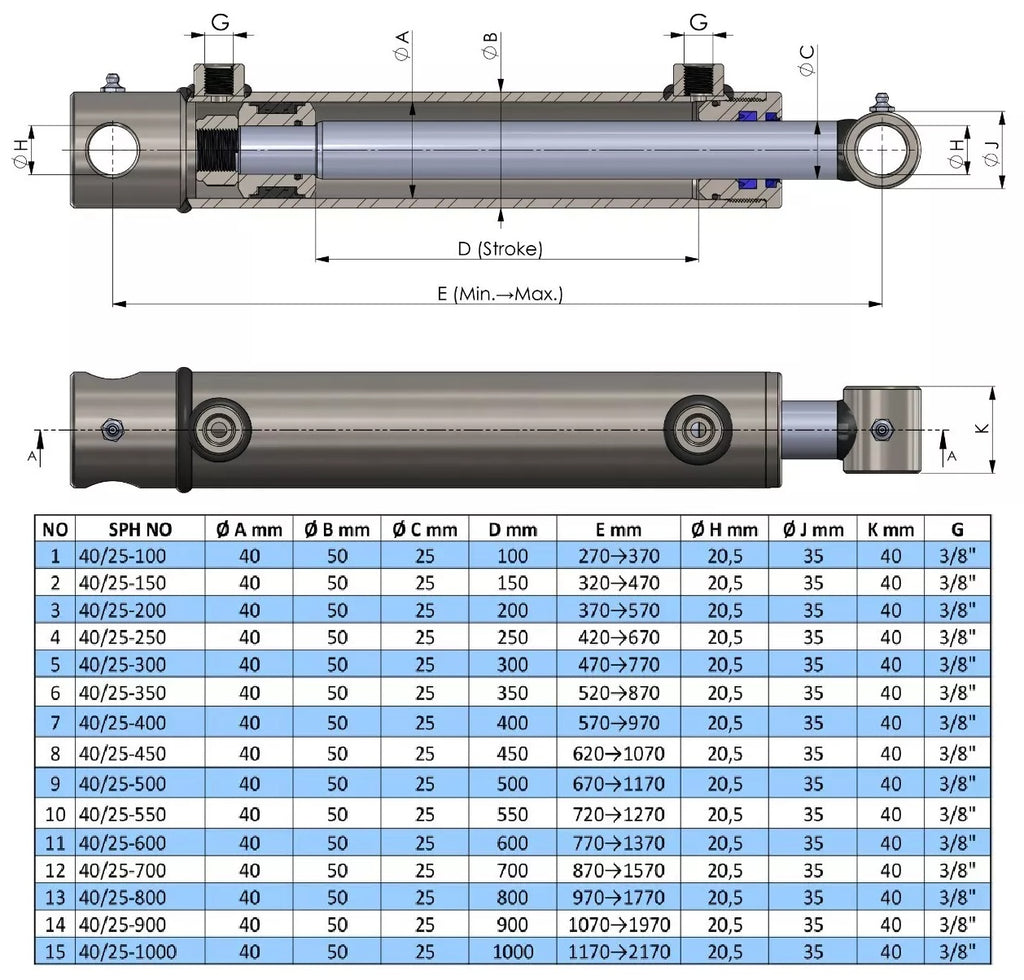 Double Acting Hydraulic Cylinder Hole Type (40/25)
