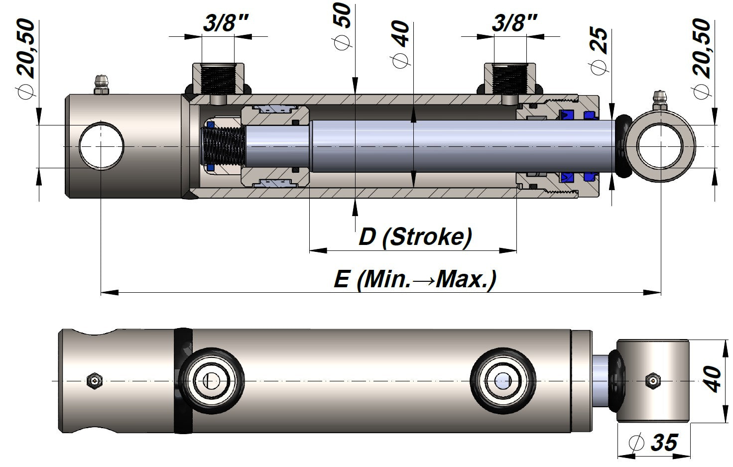 Double Acting Hydraulic Cylinder Hole Type (40/25) | Spare Parts