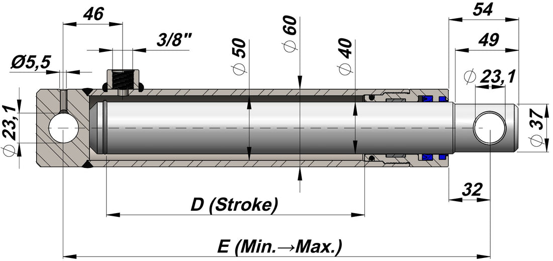 Single Acting Hydraulic Cylinder (50 Ton, 50mm) (YG-5050) – GmbH Single Acting Hydraulic Cylinder (50 Ton, 50mm) (YG-5050) – GmbH