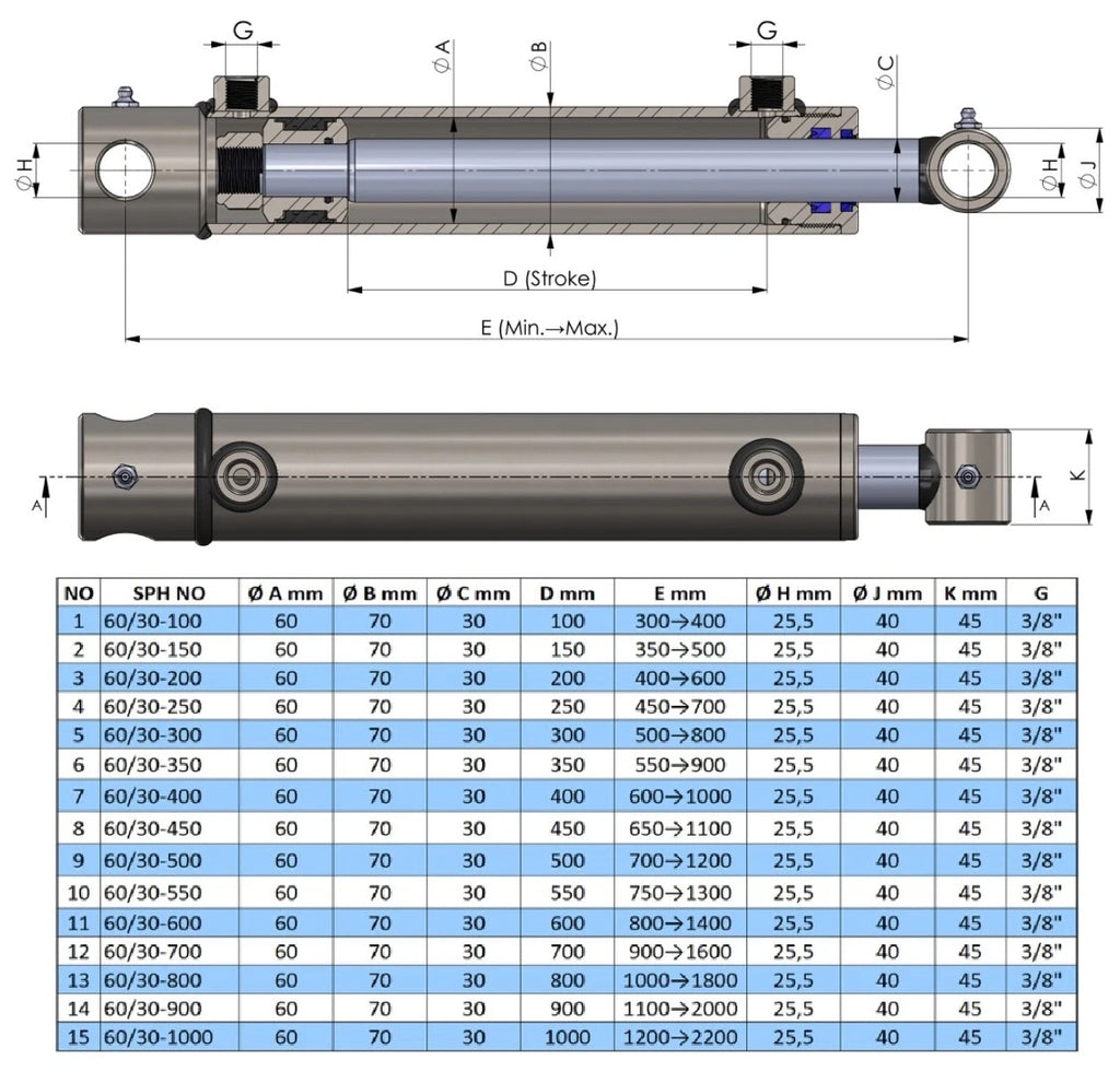 Double Acting Hydraulic Cylinder Hole Type (60/30)