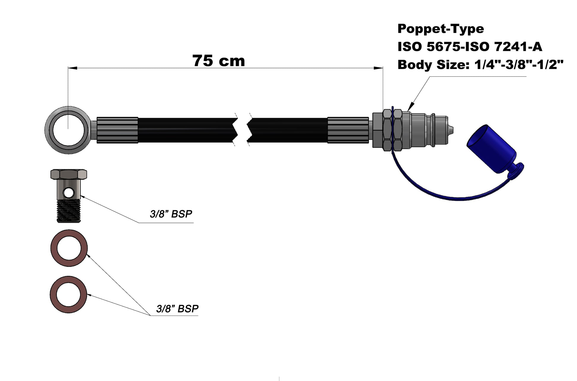 Hydraulinen Ylälinkki Venttiilityyppiset Letkusarja 1/4"- 3/8"- 1/2″ Pikaliitin - SPH500395