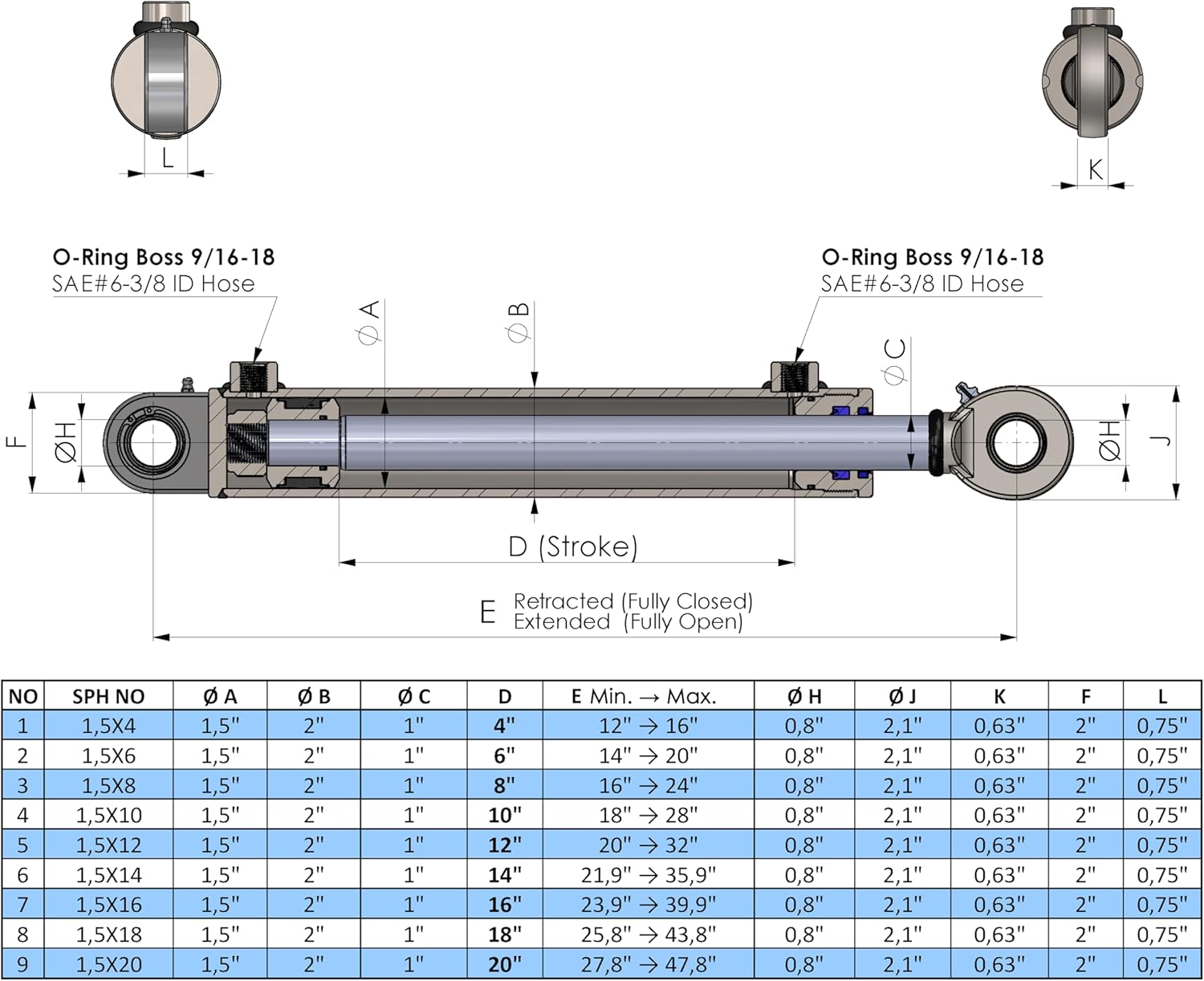 Double Acting Hydraulic Cylinder Swivel Eye (1,5"/1")