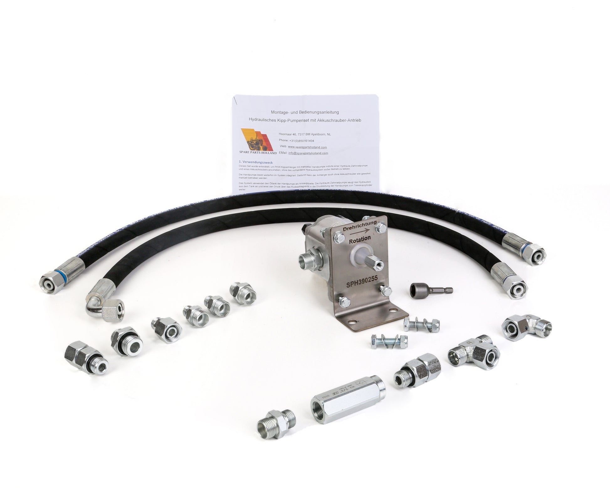 Cordless Drill Driven Hydraulic Pump Kit for Tipper Trailers | 12L Universal Plug & Play Retrofit Set