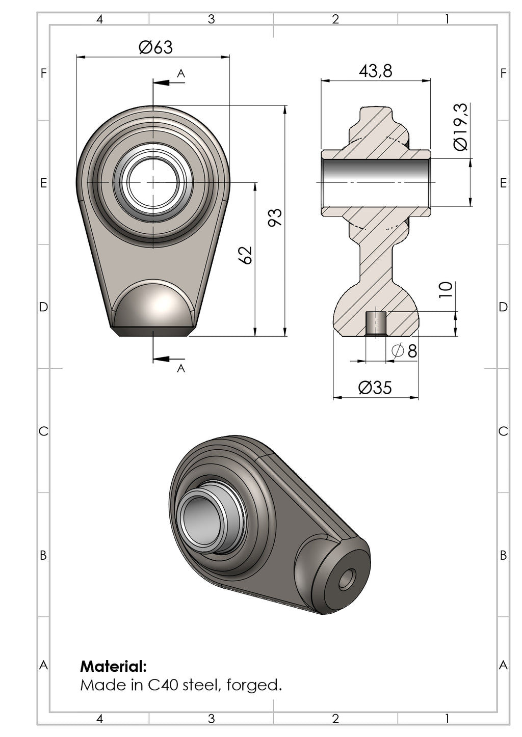 Top Link Weld-on Ball Joint/Weld-on Eyes Cat. 1 & 2 (Forged Steel)