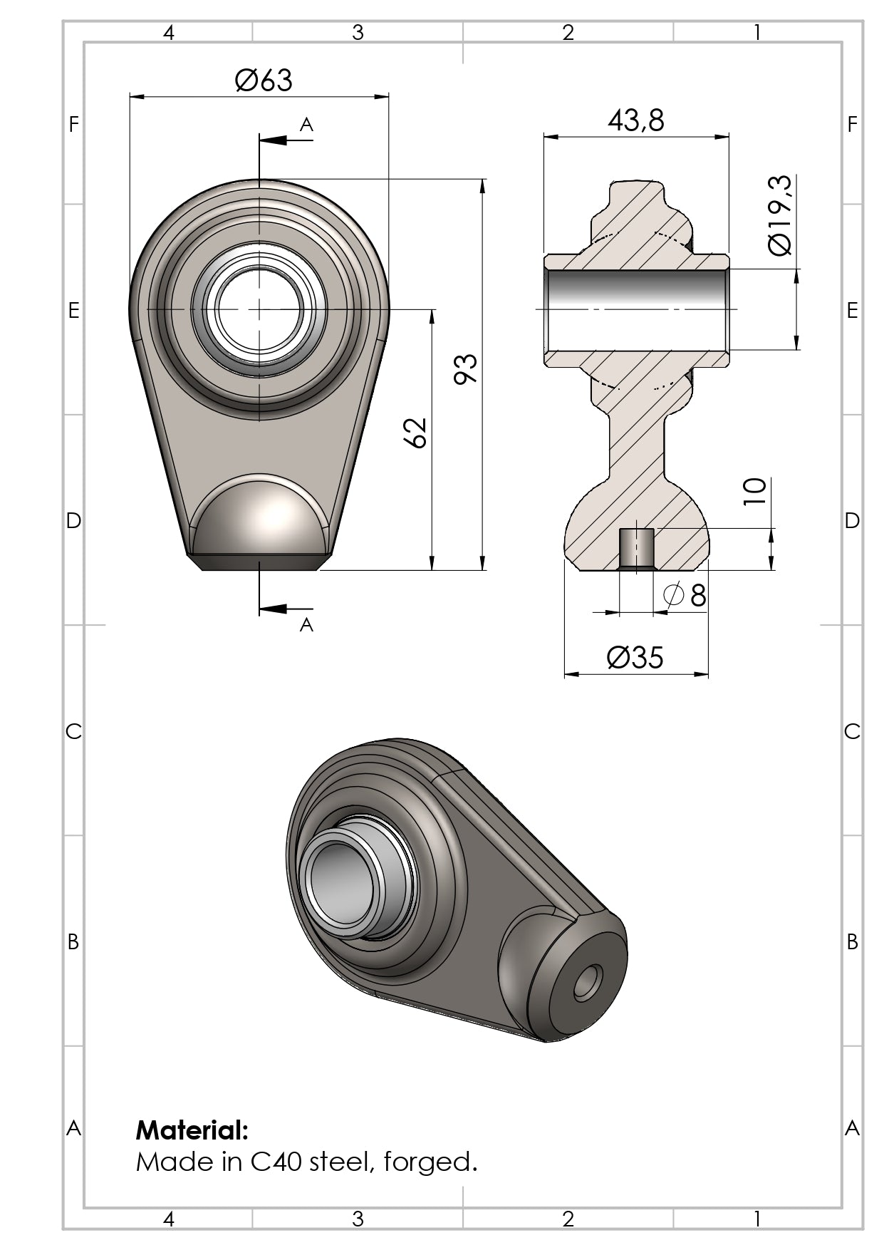 Top Link Weld-on Ball Joint/Weld-on Eyes Cat. 1 & 2 (Forged Steel)