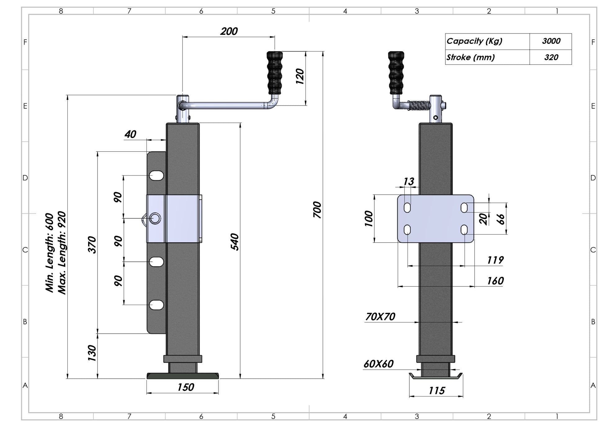 Adjustable Trailer Support Jack - 3 Tonne