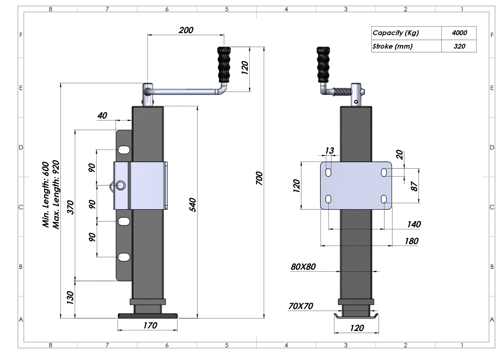 Adjustable Trailer Support Jack - 4 Tonne