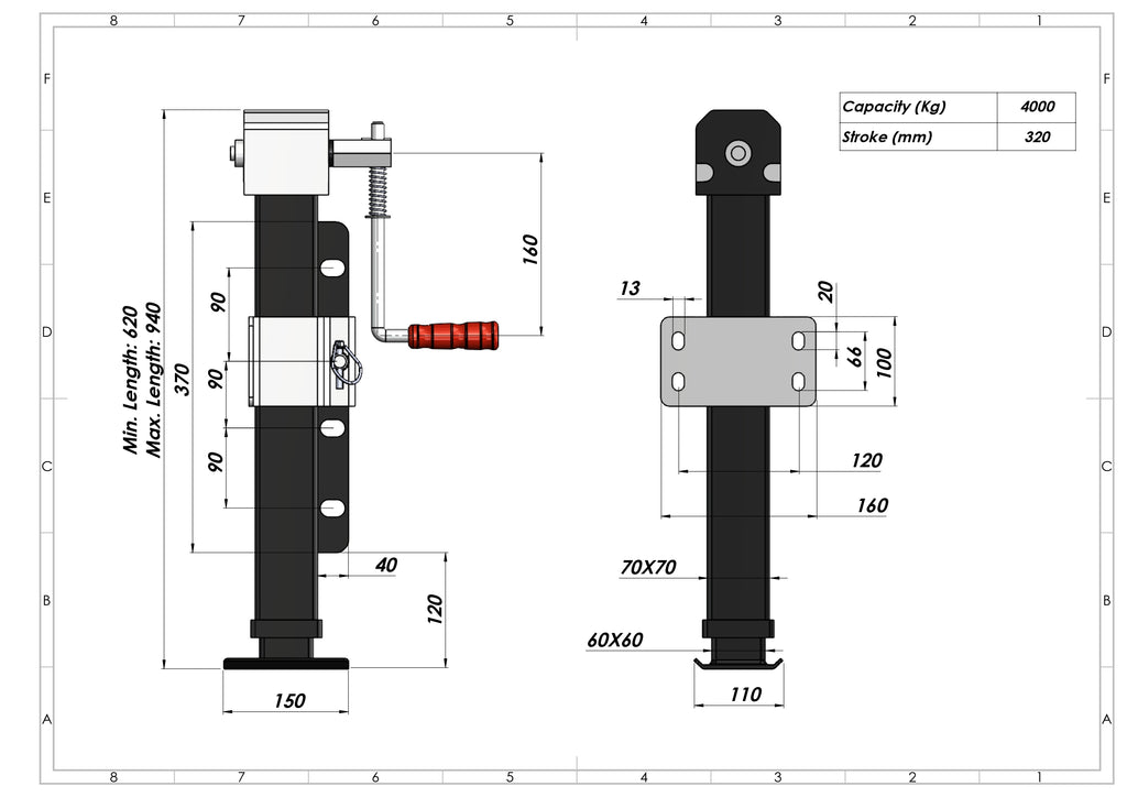 Soporte Jack con Crank - 4 Toneladas