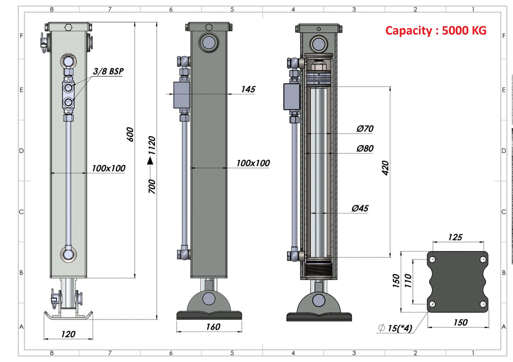 Hydraulic Support Leg, Double Acting, Including Locking Block 5 Tonne