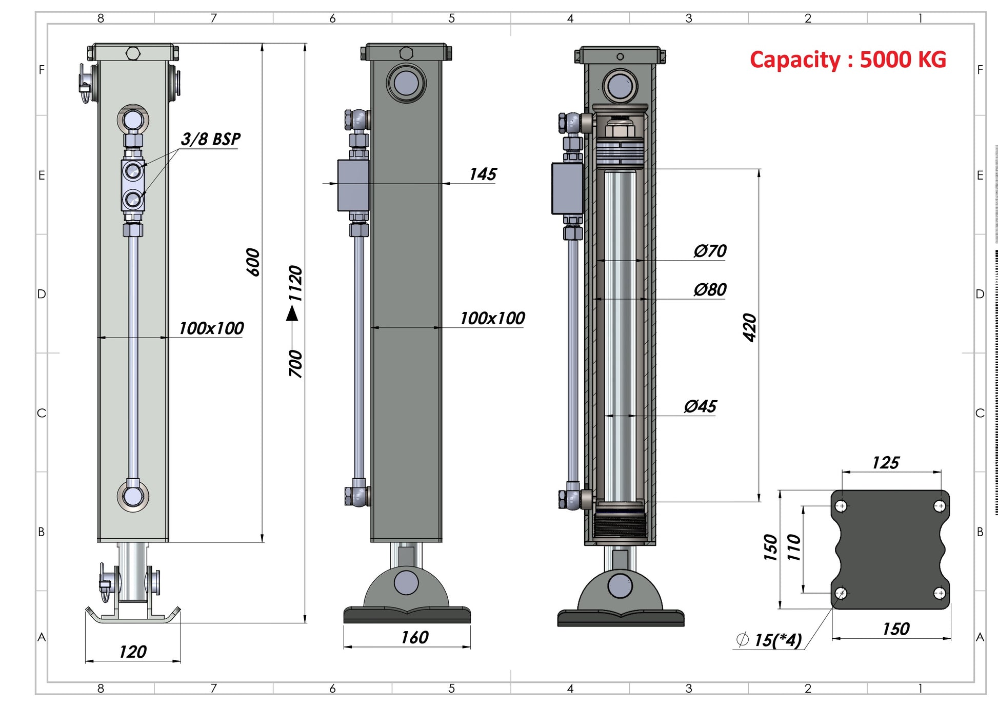 Hydraulic Support Leg, Double Acting, Including Locking Block 5 Tonne