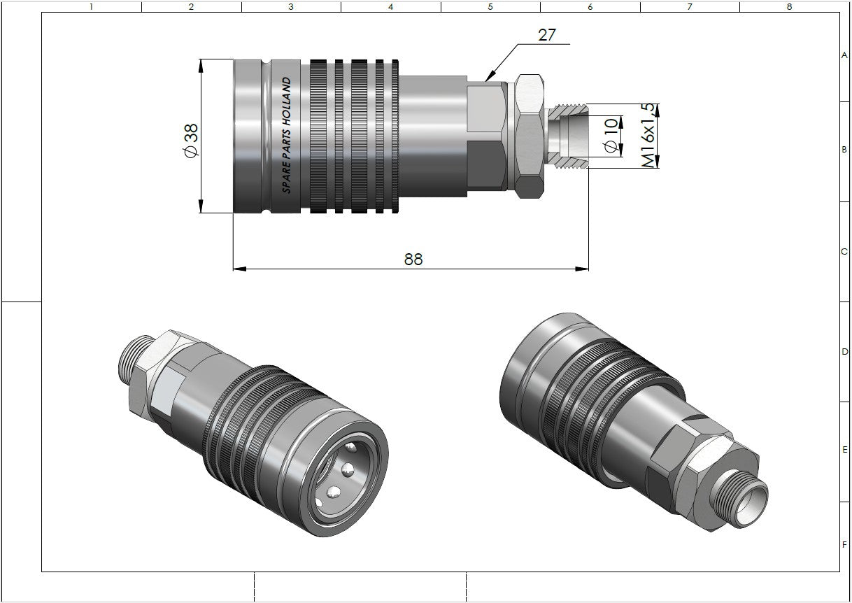 Hydraulisk push-pull-snabbkoppling, hona, ISO 7241-A med metrisk gänga (10L / 12L / 15L)