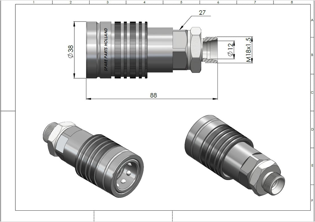Hydraulic Push-Pull Quick Coupling Female ISO 7241-A with Metric Thread (10L / 12L / 15L)