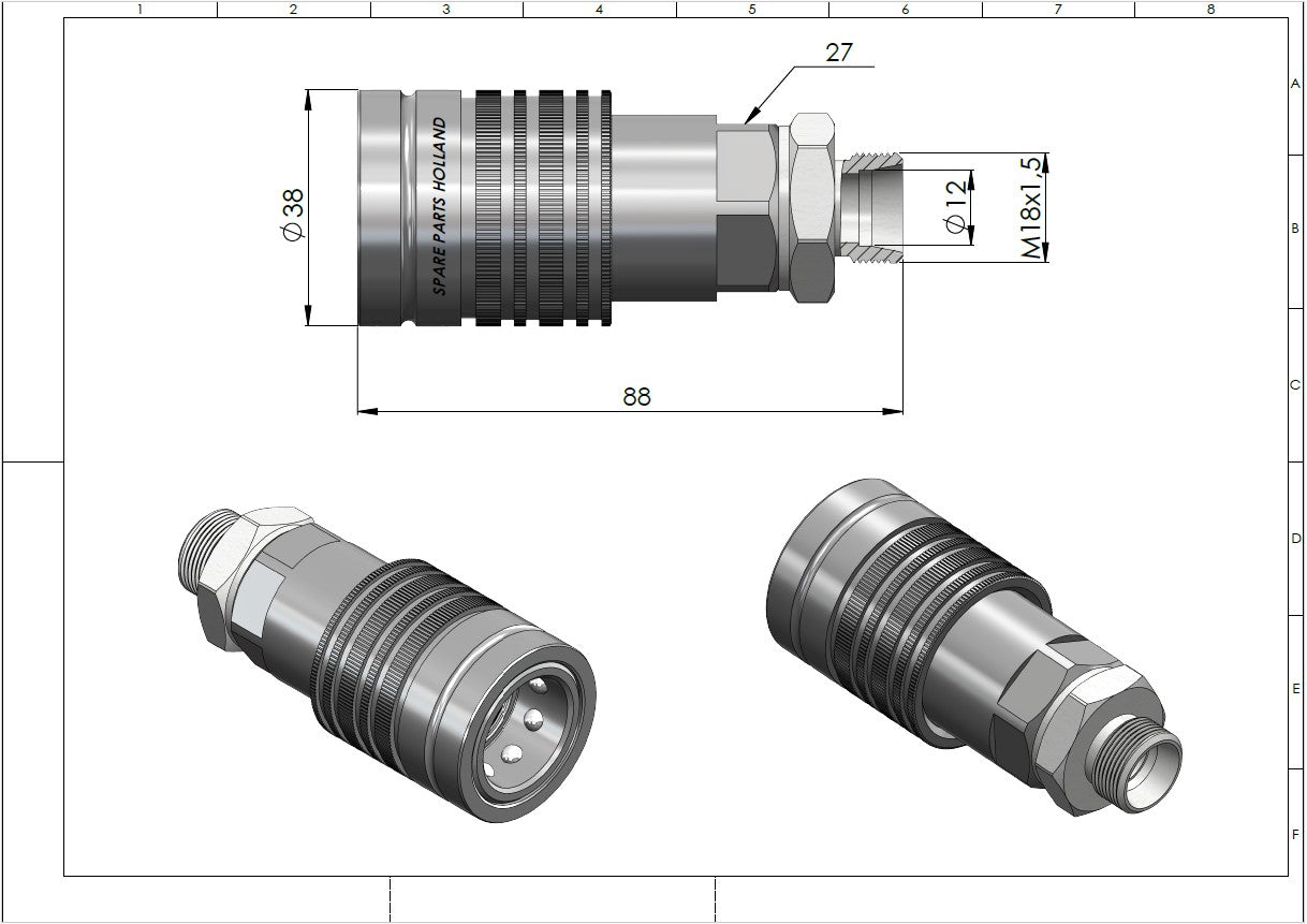 Hydraulic Push-Pull Quick Coupling Female ISO 7241-A with Metric Thread (10L / 12L / 15L)