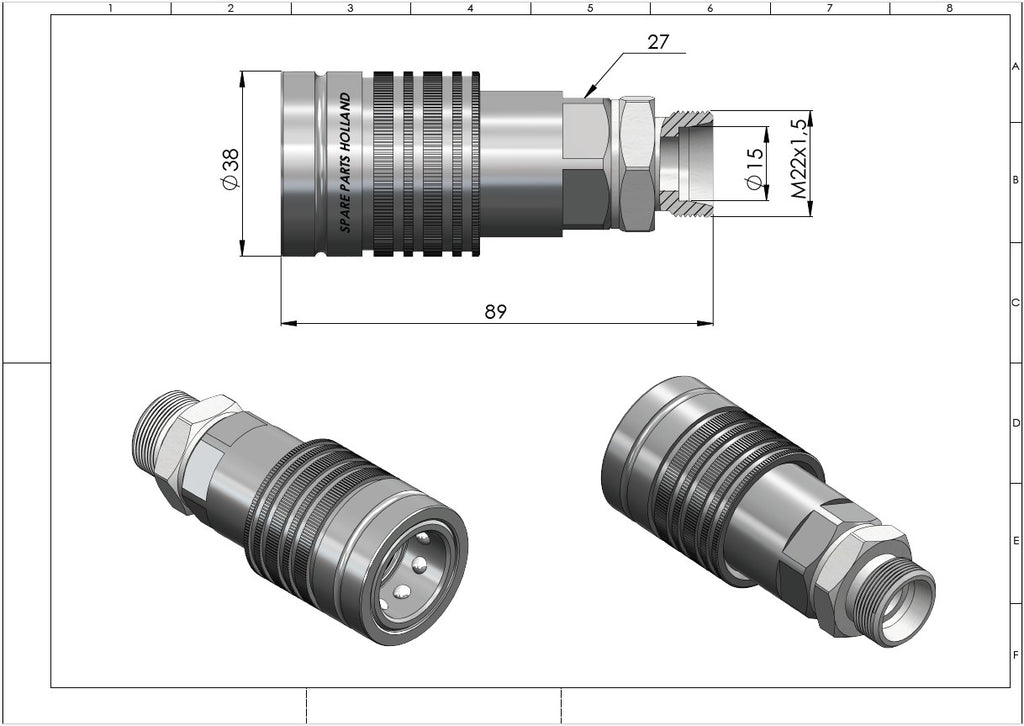 Hydraulisk Push-Pull Hurtigkobling Female / Hun ISO 7241-A med Metrisk Gevind (10L / 12L / 15L)