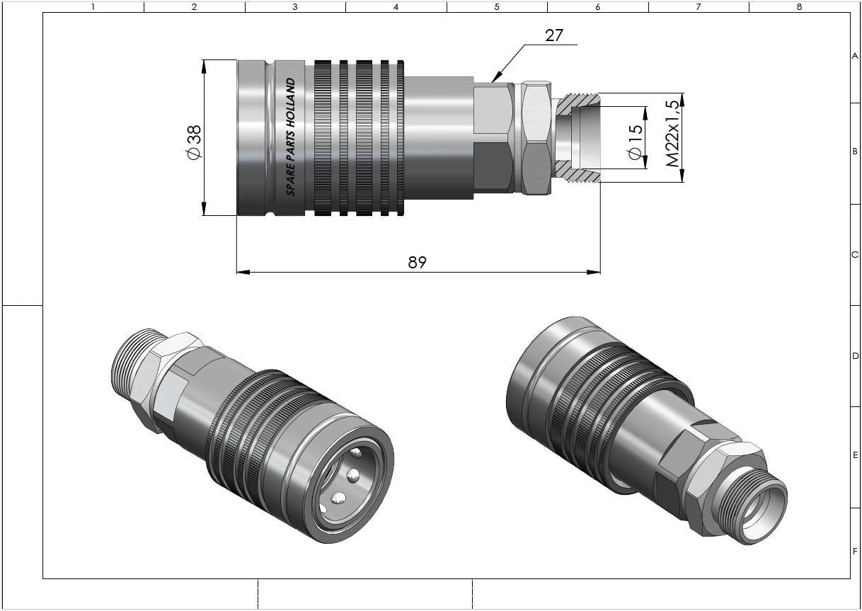 Hydraulisk push-pull-snabbkoppling, hona, ISO 7241-A med metrisk gänga (10L / 12L / 15L)