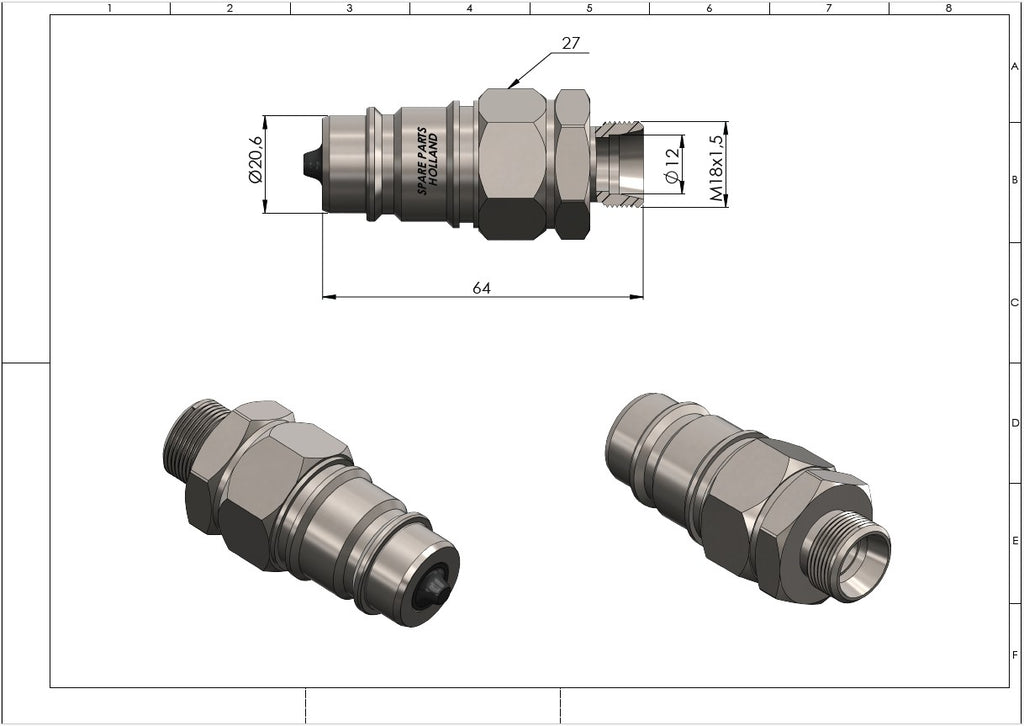 Hydraulic Quick Coupling Male Plug ISO 7241-A Metric Thread (10L / 12L / 15L)