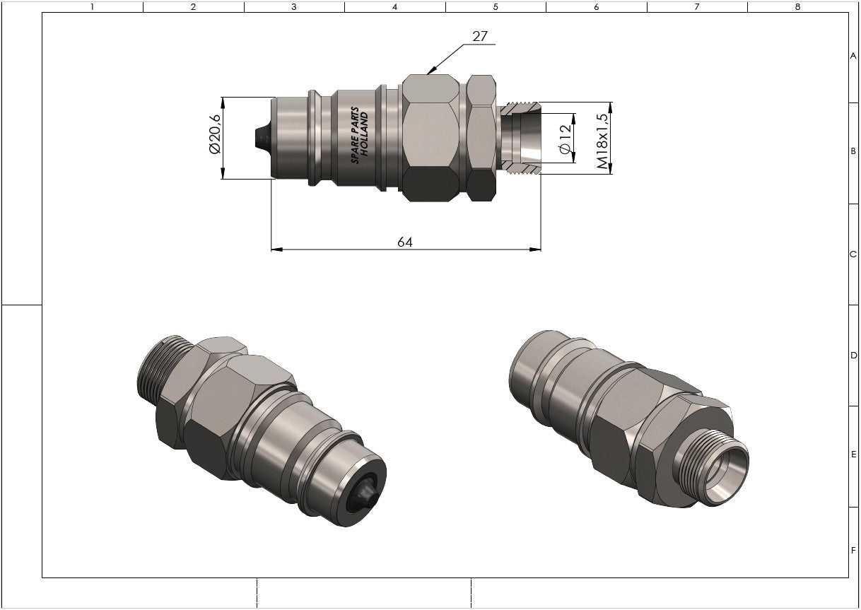Hydraulic Quick Coupling Male Plug ISO 7241-A Metric Thread (10L / 12L / 15L)