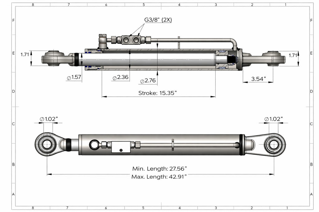 Tercer Punto Hidráulico Cat. 2–2 (700 - 1090 mm) – con bloque de seguridad y 2 mangueras hidráulicas – SPH320099