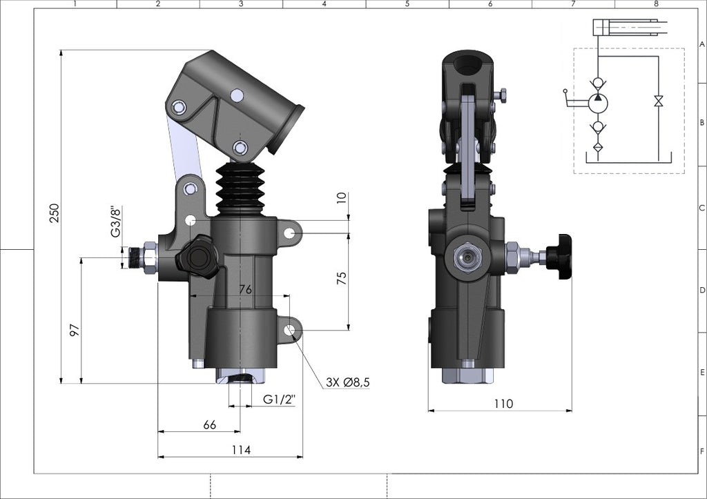 Inline hydraulisk håndpumpe PRBC20 til enkeltvirkende cylindre - SPH390162