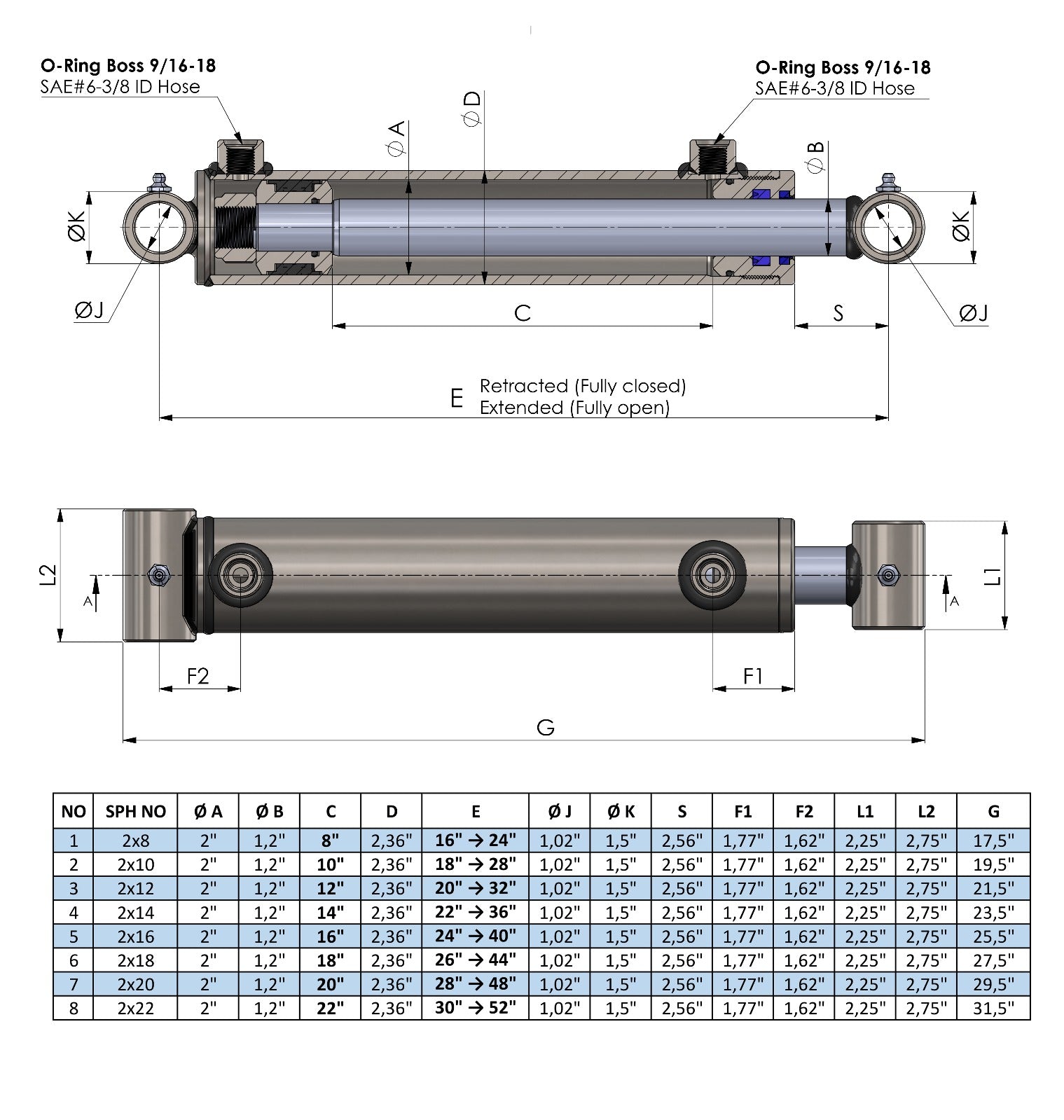 274.5ディルハム AED ドル Double Acting Hydraulic Cylinder SPH340525 With Tube Ends 1
